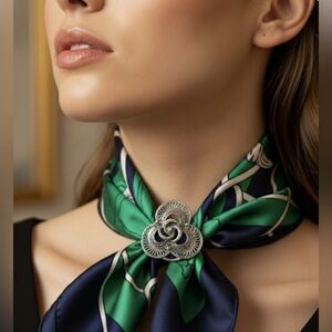 Elegant Silver Tone Filigree Scarf Clip/Slide